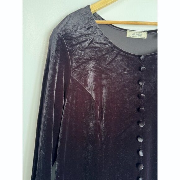 Lord & Taylor Women Velvet Midi Dress Sz 16 Long Sleeve Black Witchy Punk Gothic - Picture 5 of 9